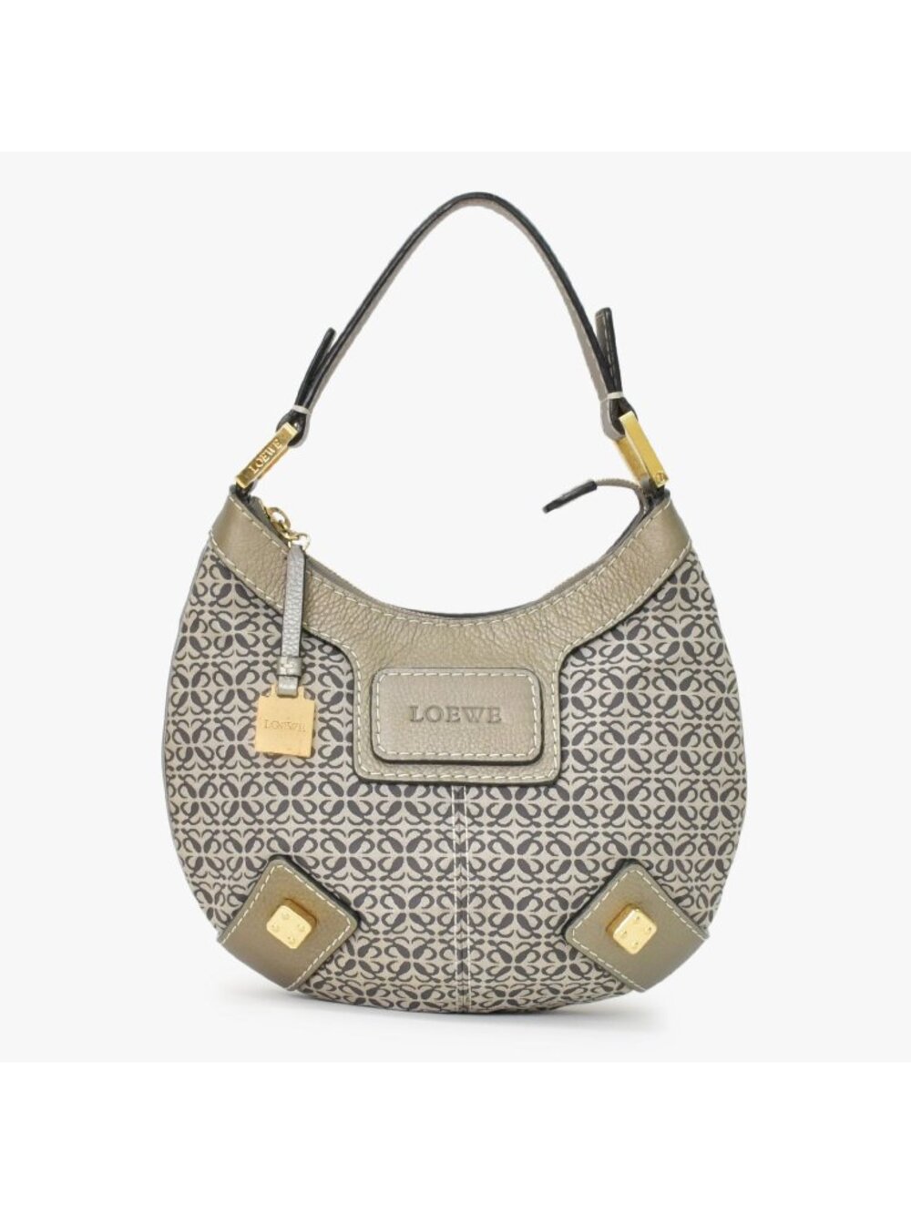 Loewe New Road Line Anagram Bag Silver Canvas Leather Gold